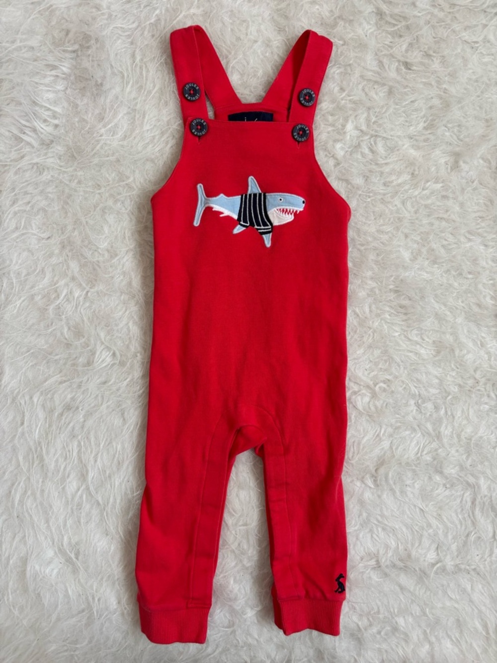 Joules Baby Bright Red Overalls with Nautical Shark Appliqué
